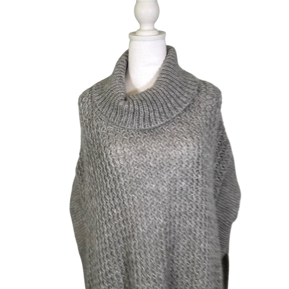 LC Lauren Conrad Chunky Knit Poncho Sweater Gray Cowl Neck Oversized Cape 1 Size - Picture 8 of 8